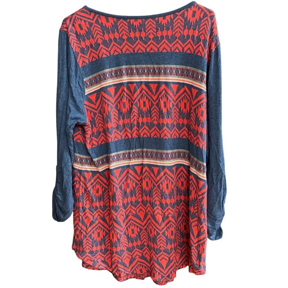 Soft Surroundings Womens XL Red Blue Aztec Print Long Sleeve Top Viscose - Picture 3 of 6